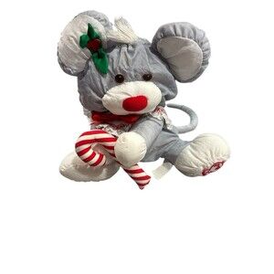 Vintage 1987 Fisher Price Puffalump Christmas Mouse Candy Cane Stuffed Plush